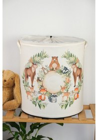 Resim Zoo Baskılı Fileli Oyuncak Saklama Kutusu Kirli Çamaşır Sepeti Katlanır Düzenleyici Sepet 37x40 Çok Renkli 