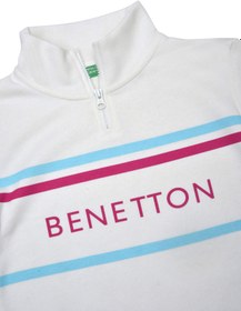 Resim Benetton Özel Seri Kız Çocuk Fermuarlı Dik Yaka Ekru Sweatshirt - 7-8 Yaş 