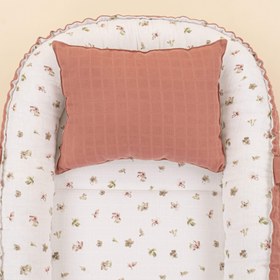 Resim Babynest ve Yastık - Çift Taraflı - Gül Kurusu Muslin - Çiçekler 