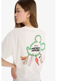 Resim DeFacto Coool Disney Mickey & Minnie Oversize Geniş Kalıp Sırt Baskılı Kısa Kollu Tişört F5167AX25SMWT32 