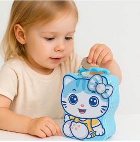 Resim Çocuklar İçin Sevimli Hayvan Şekilli Metal Kumbara Eğlenceli Tasarruf Yolculuğu Açık Mavi 