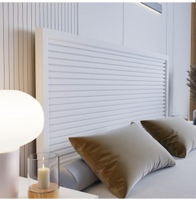 Resim Alaz Model Beyaz Renk Çam Ahşap Karyola Ve İki Komodin Set Yatay -302 180 x 200 CM 