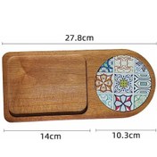 Resim Shineyee Geleneksel Japon Stili Ahşap Tabak - Seramik Üstlü, Dayanıklı, Logo Özelleştirilebilir, Kahve/çerez/sabah Kahvaltısı Servisi D Modeli 262g 