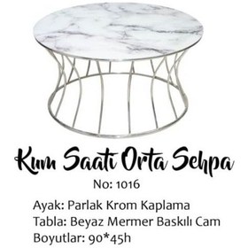 Resim Brc Kum Saati 1016 Orta Sehpa Model Beyaz Mermer Temper Cam Metal 