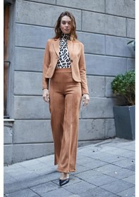 Resim Hafif Likralı Süet Kumaş Flato Cepli Uzun Kol Kısa Blazer Ceket-camel CAMEL 