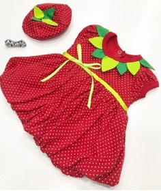 Resim BYMURAT BABY Kız Bebek Kırmızı Şapkalı Bileklikli Çilek Yazlık Elbise 