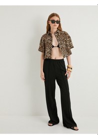 Resim Koton Crop Leopar Gömlek Oversize Kısa Kollu Cepli Leopar Desenli 4sak60192ew Çok Renkli 