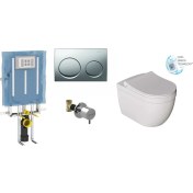 Resim Geberit Alpha 8 cm Gömme Rezervuar + Buton + Valf + Dura Kanalsız Asma Klozet 5 Parça Set 