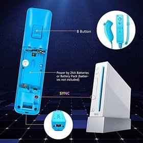Resim Wii Uzaktan Kumanda ve Nunchuck Denetleyici, Wii/Wii U ile Uyumlu Silikon Kılıf ve Bilek Kayışı (Siyah ve Mavi) 