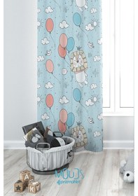 Resim Mutlu Aslan Desenli Fon Perde Çocuk Ve Bebek Odası Süet Dijital Baskılı Ekstrafor Büzgü Tek Kanat Çok Renkli 