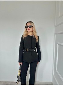 Resim Keymoda Kadın Gold Kemerli Ceket Pantolon Takım Siyah Siyah 