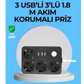 Resim Renas Store 3 USB Çıkışlı 4’lü Akıllı Priz 2500W 2 Metre Kablo 