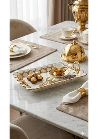 Resim Dikdörtgen Beyaz-gold Sunum Tepsisi 36x22 Cm Çok Renkli 