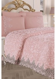Resim Kelebek Pudra Fransız Güpürlü Battaniye Yatak Örtüsü Çeyizlik Battaniye Seti 