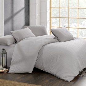 Resim Byanca 100% Cotton Embroidered Piece Dyed Duvet Cover Set Gray 