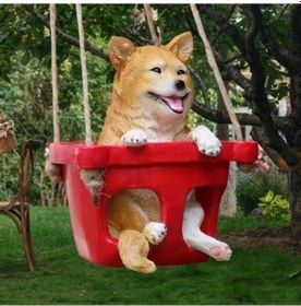 Resim Lijinxu Asılı Salıncak Köpek Heykeli Sevimli Bahçe Hayvan 