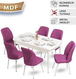 Resim Canisa Concept Mun Serisi Mdf Beyaz Mutfak Masa Takımı 6 Adet Mor Sandalye 