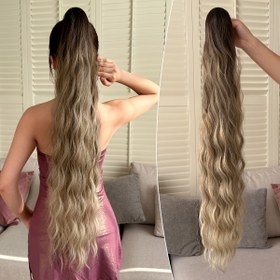 Resim Pençe şeklinde at kuyruğu uzatma 81.28 cm su dalgası ısıya dayanıklı sentetik at kuyruğu peruk, kadınların günlük kullanım için kısa saç aksesuarlarına uygun 