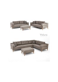 Resim Zeri Modüler Yataklı Koltuk Takımı & 2 Adet Üçlü Kanepe & Puflu Köşe Takımı 3+3 - Sütlü Kahve - 160 Sütlü Kahve 