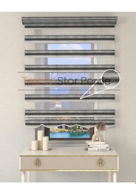 Resim Siyah Yeşil Geçişli Etek Dilimli Zebra Stor Güneşlik Perde Kırık Siyah-yeşil 