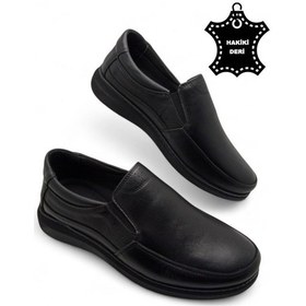 Resim Erkek Mevsimlik Hakiki Deri Ultra Rahat Klasik Günlük Baba Ayakkabısı Siyah 