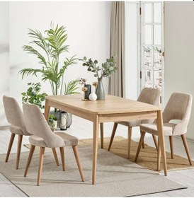 Resim Orin 80x132 Mdf Açılabilir Meşe Masa 4 Krem Sandalye Krem 