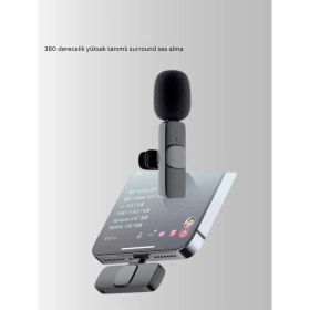 Resim Mey Ithalat® iPhone Uyumlu Çift Mikrofonlu Kablosuz Yaka Seti Profesyonel Ses 