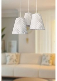 Resim Modern Beyaz 3'lü Sarkıt Avize Petek Desenli Beton Görünümlü Ayarlanabilir Salon Mutfak Avizesi Ofis Diğer 