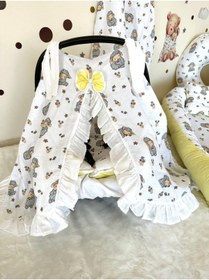 Resim Puset Ortusu/bebek Arabasi Ortusu %100 Pamuk Beyaz Kuzu Desenli Firfirli 