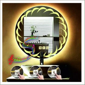 Resim Dnr-Mirror50 Cm Günışığı Ledli Tasarım Kumlamalı Dokunmatik Bluetoothlu Buğu Önleyicili Makyaj Banyo Aynası 