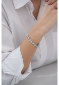 Resim So Chic Baget Çiçeği 18 Ayar Beyaz Altın Kaplama 18 CM Gümüş Bileklik Beyaz Altın 