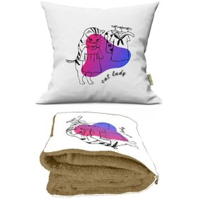 Resim Çizgi Kedi Desenli İç Dolgusu Battaniyeli Araç İçi Opsiyonel Yas 