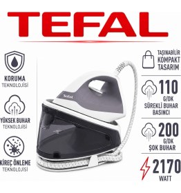 Resim Tefal SV4111 Express Mini Buhar Kazanlı Ütü 2170 Watt 110 gr Sürekli 200 gr Şok Buhar Güçlü Performans Çıkarılabilir Su Haznesi Kireç Önleme ve Pratik Kullanım 