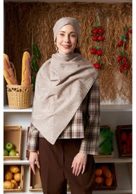 Resim Mirsoy Scarf Ritmik Desen Pamuk Jakar Şal Açık Vizon 