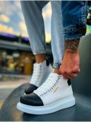 Resim BZ Moda B258 Roma Bağcıklı Ortopedik Taban Günlük Cilt Erkek Spor Postal Bot CBT Beyaz/Siyah 