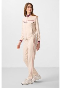 Resim Bej Yumuşak Dokulu Triko Dik Yaka Oversize Kadın Eşofman Takım - 95350 Bej 