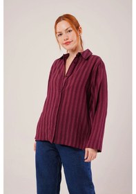 Resim Düğmeli Ve Çizgi Detaylı Bordo Gömlek Bordo 