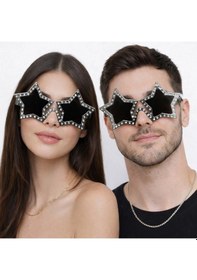 Resim Gümüş Renk Disko Yıldızı Retro Parti Gözlüğü 16x7 Cm 
