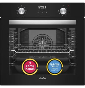 Resim Simfer 9 Fonksiyon Qs Siyah Dijital Power Turbo Elektrikli 3'lü Ankastre Set (Fırın + Elektrikli Ocak + Davlumbaz) 