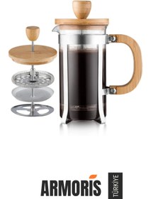 Resim Armoris #FrenchPress Ahşap Detaylı 600ml Cam Premium Kahve Demleyici Şık Tasarım Mükemmel Aroma 
