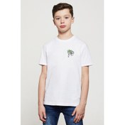 Resim Çiçek ile Siyah Bisiklet Bisiklet Suluboya Baskılı Unisex Çocuk Beyaz T-Shirt 