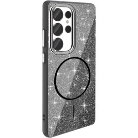 Resim Mobilzone Galaxy S25 Ultra Kılıf Magsafe Şarj Özellikli Parlayan Simli Zore Okso Kapak - Siyah 