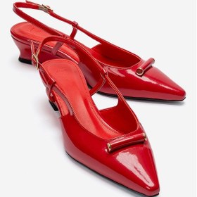 Resim Luvishoes Rhea Kırmızı Rugan Tokalı Mini Dolgu Kadın Topuklu Ayakkabı 