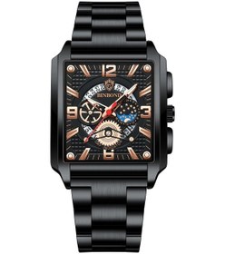 Resim Sones Fngeen 2166 Erkek Üç Gözlü İçi Boş Kuvars Saat Öğrenci Spor Elektronik Saat Siyah Çelik Siyah Yüzey Altın Çiviler 