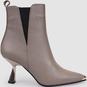 Resim %100 Hakiki Deri Vizon Fermuarlı Kadın Topuklu Bot Vizon 