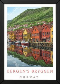 Resim Bergen Bryggen Norway - Hanseatic Harbor Wall Art Print - With Hanger - White / 24 x 36" (60x90 cm) 