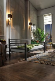 Resim Unimet Kappis Daybed Tek Kişilik Sedir Metal Karyola 90x200 Siyah (AHŞAP LATALI) 