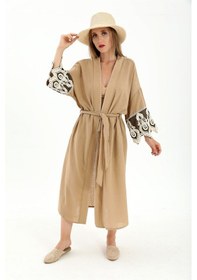 Resim Wpr Kolları Dantelli Keten Kimono - Vizon-vizon Vizon 