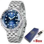 Resim Hanyang BLUE-05L Lıge Erkek Saatler 5ATM Spor Su Geçirmez Kuvars Kol Saati Aydınlık Saat Çelik Çerçeve ile Erkekler Için Izle Relogio Masculino + Kutu (Yurt Dışından) 