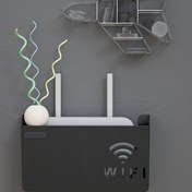 Resim Ofis dekorasyonu, kablo yönetimi ve ağ depolama için çoklu bağlantı noktalı, kablosuz medya konsolu olan siyah duvara monte edilebilir router kutusu, ağ depolama çözümü | Şık router kutusu | Dayanıklı yapı 